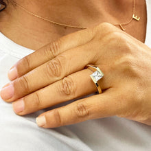 Load image into Gallery viewer, 14k solid and heavy yellow gold princess cut moissanite engagement ring tension set bridal wedding anniversary 1.00ctw