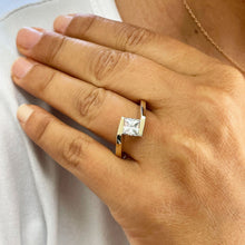 Load image into Gallery viewer, GIA Certified 14k solid yellow gold Princess Cut Diamond Engagement Ring Tension Set Wedding, Anniversary, Bridal 1.20ctw F-VS2