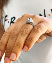 Load image into Gallery viewer, 14k Solid Heavy White Gold Round Cut Forever One Moissanite And Natural Round And Baguettes Diamonds Engagement Ring Bridal Halo 1.95ctw