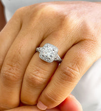 Load image into Gallery viewer, GIA Certified 14k Solid White Gold Round Cut And Baguettes Diamonds Engagement Ring Bridal Halo Antique Style 1.95ctw F-VS2