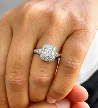 Load image into Gallery viewer, GIA Certified 14k Solid White Gold Round Cut And Baguettes Diamonds Engagement Ring Bridal Halo Antique Style 1.95ctw F-VS2