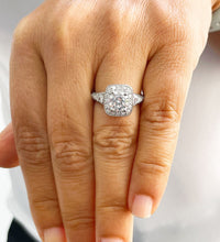 Load image into Gallery viewer, 14k Solid Heavy White Gold Round Cut Moissanite And Natural Round And Baguettes Diamonds Engagement Ring Bridal Halo 1.95ctw