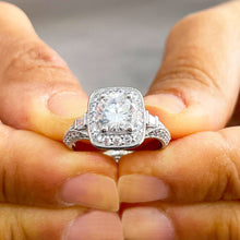 Load image into Gallery viewer, 14k Solid Heavy White Gold Round Cut Forever One Moissanite And Natural Round And Baguettes Diamonds Engagement Ring Bridal Halo 1.95ctw