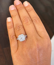 Load image into Gallery viewer, GIA Certified 14k Solid White Gold Round Cut And Baguettes Diamonds Engagement Ring Bridal Halo Antique Style 1.95ctw F-VS2