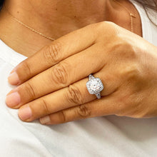 Load image into Gallery viewer, 14k Solid Heavy White Gold Round Cut Moissanite And Natural Round And Baguettes Diamonds Engagement Ring Bridal Halo 1.95ctw