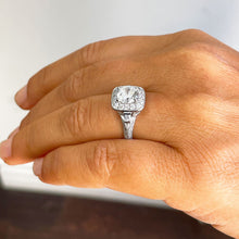 Load image into Gallery viewer, 14k Solid Heavy White Gold Round Cut Moissanite And Natural Round And Baguettes Diamonds Engagement Ring Bridal Halo 1.95ctw