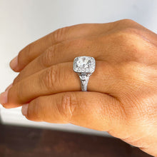 Load image into Gallery viewer, GIA Certified 14k Solid White Gold Round Cut And Baguettes Diamonds Engagement Ring Bridal Halo Antique Style 1.95ctw F-VS2