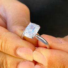 Load image into Gallery viewer, 3.50ct set in 14k solid white gold rectanguler cushion cut moissanite engagement ring solitaire, bridal set, wedding, anniversary