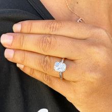 Load image into Gallery viewer, 3.50ct set in 14k solid white gold rectanguler forever one cushion cut moissanite engagement ring solitaire, bridal set, wedding, anniversary