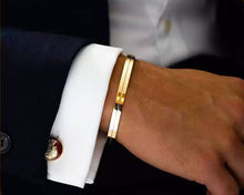 Load image into Gallery viewer, Elegant 14K or 18K Solid and Very Heavy White / Yellow / Or Rose Gold Men's Cuff Bangle 7mm Width Knife Cut Edges