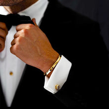 Load image into Gallery viewer, Elegant 14K or 18K Solid and Very Heavy White / Yellow / Or Rose Gold Men's Cuff Bangle 7mm Width Knife Cut Edges