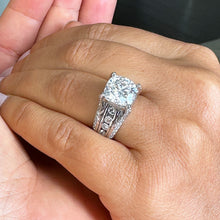 Load image into Gallery viewer, BEAUTIFUL 6.50CT Women's 14k Solid White Gold Cushion Cut Moissanite And Natural Round Cut Diamond Engagement Ring
