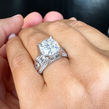 Load image into Gallery viewer, BEAUTIFUL 6.50CT Women's 14k Solid White Gold Cushion Cut Forever One Moissanite And Natural Round Cut Diamond Engagement Ring