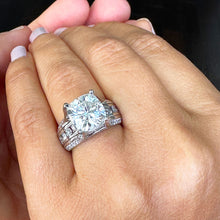 Load image into Gallery viewer, BEAUTIFUL 6.50CT Women's 14k Solid White Gold Cushion Cut Forever One Moissanite And Natural Round Cut Diamond Engagement Ring