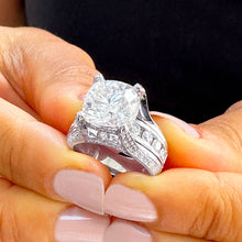 Load image into Gallery viewer, BEAUTIFUL 6.50CT Women's 14k Solid White Gold Cushion Cut Forever One Moissanite And Natural Round Cut Diamond Engagement Ring