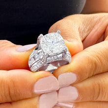 Load image into Gallery viewer, BEAUTIFUL 6.50CT Women's 14k Solid White Gold Cushion Cut Forever One Moissanite And Natural Round Cut Diamond Engagement Ring