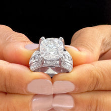 Load image into Gallery viewer, BEAUTIFUL 6.50CT Women's 14k Solid White Gold Cushion Cut Moissanite And Natural Round Cut Diamond Engagement Ring
