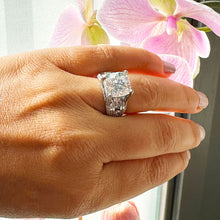 Load image into Gallery viewer, BEAUTIFUL 6.50CT Women's 14k Solid White Gold Cushion Cut Forever One Moissanite And Natural Round Cut Diamond Engagement Ring