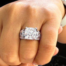 Load image into Gallery viewer, BEAUTIFUL 6.50CT Women's 14k Solid White Gold Cushion Cut Moissanite And Natural Round Cut Diamond Engagement Ring