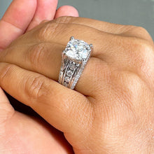 Load image into Gallery viewer, BEAUTIFUL 6.50CT Women's 14k Solid White Gold Cushion Cut Moissanite And Natural Round Cut Diamond Engagement Ring