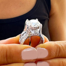 Load image into Gallery viewer, BEAUTIFUL 6.50CT Women's 14k Solid White Gold Cushion Cut Forever One Moissanite And Natural Round Cut Diamond Engagement Ring