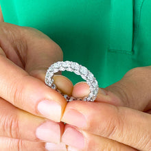 Load image into Gallery viewer, 14K Solid White Gold Round Cut Moissanite And Natural Eternity Three Sided Band Deco, Bridal, Wedding, Anniversary, Gift 5.50ct