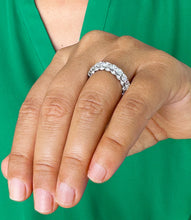 Load image into Gallery viewer, 14K Solid White Gold Round Cut Moissanite And Natural Eternity Three Sided Band Deco, Bridal, Wedding, Anniversary, Gift 5.50ct