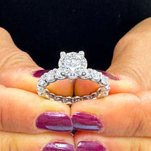 Load image into Gallery viewer, 14k Solid White Gold Round Cut Moissanite And Natural Round Cut Diamonds Engagement Ring Bridal Eternity Prong Set 4.00ctw