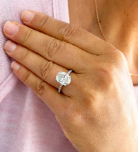 Load image into Gallery viewer, Big 14k Solid White Gold Oval Cut Forever One Oval Moissanite and Round Natural Diamond Engagement Ring Wedding, Bridal Propose 3.25ctw