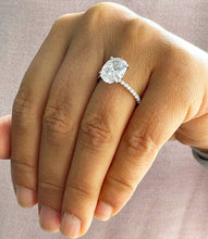 Load image into Gallery viewer, Big 14k Solid White Gold Oval Cut Forever One Oval Moissanite and Round Natural Diamond Engagement Ring Wedding, Bridal Propose 3.25ctw
