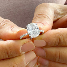 Load image into Gallery viewer, Big 14k Solid White Gold Oval Cut Forever One Oval Moissanite and Round Natural Diamond Engagement Ring Wedding, Bridal Propose 3.25ctw