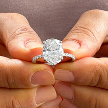 Load image into Gallery viewer, Big 14k Solid White Gold Oval Cut Forever One Oval Moissanite and Round Natural Diamond Engagement Ring Wedding, Bridal Propose 3.25ctw