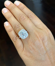 Load image into Gallery viewer, Large 14k Solid White Gold Oval Cut Moissanite and Natural Diamond Engagement Ring Double Halo Split Shank, Bridal, 6.70ctw