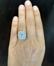 Load image into Gallery viewer, Large 14k Solid White Gold Oval Cut Moissanite and Natural Diamond Engagement Ring Double Halo Split Shank, Bridal, 6.70ctw