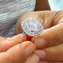 Load image into Gallery viewer, Large 14k Solid White Gold Oval Cut Moissanite and Natural Diamond Engagement Ring Double Halo Split Shank, Bridal, 6.70ctw