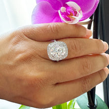 Load image into Gallery viewer, Large 14k Solid White Gold Oval Cut Moissanite and Natural Diamond Engagement Ring Double Halo Split Shank, Bridal, 6.70ctw