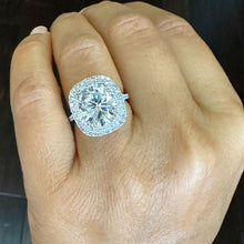 Load image into Gallery viewer, Large 14k Solid White Gold Oval Cut Moissanite and Natural Diamond Engagement Ring Double Halo Split Shank, Bridal, 6.70ctw