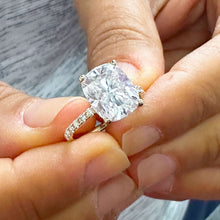 Load image into Gallery viewer, 14K Solid Yellow Gold Cushion Cut Forever One Moissanite And Round Cut Natural Diamonds Engagement Ring Solitaire Four Prong set 5.00ctw