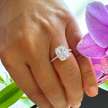 Load image into Gallery viewer, 14K Solid Yellow Gold Cushion Cut Forever One Moissanite And Round Cut Natural Diamonds Engagement Ring Solitaire Four Prong set 5.00ctw