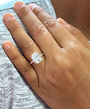 Load image into Gallery viewer, 14K Solid Yellow Gold Cushion Cut Moissanite And Round Cut Natural Diamonds Engagement Ring Solitaire Four Prong set 5.00ctw