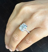 Load image into Gallery viewer, 14K Solid Yellow Gold Cushion Cut Forever One Moissanite And Round Cut Natural Diamonds Engagement Ring Solitaire Four Prong set 5.00ctw