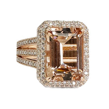 Load image into Gallery viewer, Huge 8.40 Carat Women's 14k solid rose gold emerald cut morganite and natural round cut diamond engagement ring Bridal Wedding