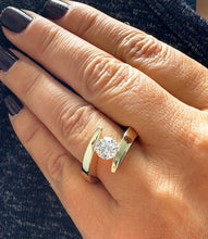 Load image into Gallery viewer, GIA Certified 14k Solid And Heavy yellow gold Round Cut Diamond Engagement Ring Tension Set Wedding, Anniversary, Bridal 1.00ctw F-VS2