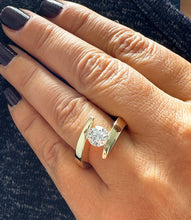 Load image into Gallery viewer, GIA Certified 14k Solid And Heavy yellow gold Round Cut Diamond Engagement Ring Tension Set Wedding, Anniversary, Bridal 1.00ctw F-VS2