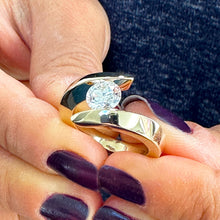 Load image into Gallery viewer, GIA Certified 14k Solid And Heavy yellow gold Round Cut Diamond Engagement Ring Tension Set Wedding, Anniversary, Bridal 1.00ctw F-VS2