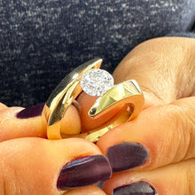 Load image into Gallery viewer, 14k solid and Heavy Yellow Gold Round Cut Moissanite Engagement Ring Tension Set Wedding, Anniversary, Bridal 1.25ctw