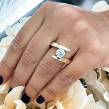 Load image into Gallery viewer, 14k solid and Heavy Yellow Gold Round Cut Moissanite Engagement Ring Tension Set Wedding, Anniversary, Bridal 1.25ctw