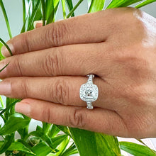 Load image into Gallery viewer, 14k solid white gold cushion cut diamond engagement ring bezel set halo pave natural diamonds three sided diamonds pave 1.70ctw