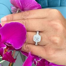 Load image into Gallery viewer, GIA Certified 14k Solid White Gold Cushion And Round Cut Diamond Engagement Ring Bridal Wedding Bezel Set Halo 1.70ct F-VS2