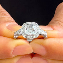 Load image into Gallery viewer, 14k Solid White Gold Cushion Cut Moissanite And Natural Diamond Engagement Ring Bezel Bridal Wedding Halo 1.70ctw